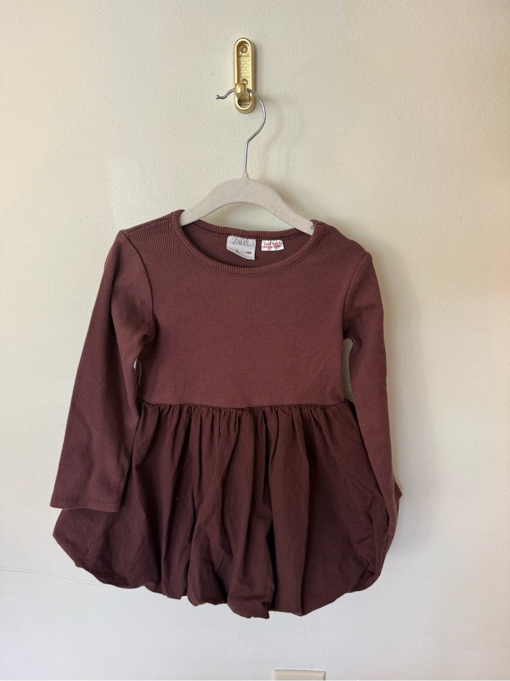 Zara Girls' Long-Sleeve Bubble Dress - Chestnut Brown